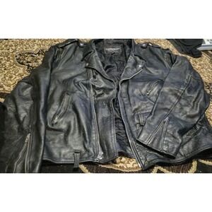 UNIK Leather Jacket‎ Men's Size 56 Black Motorcycle Biker Zip Up Heavy 🏍️🧥